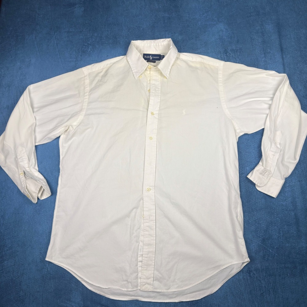 Ralph Lauren Yarmouth Mens 16-34 White 100% Cotton Button Down Dress Shirt L/S